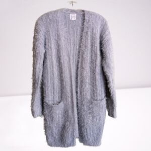 Hippie Rose Long Cardigan Sweater Gray Fuzzy Pockets Boho Small